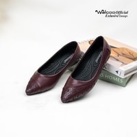 Walcoo Teozola flatshoes wanita dengan desain laser cut elegan, tersedia warna hitam, krem, dan maroon, ujung lancip, sol anti-slip, cocok untuk kerja dan acara formal