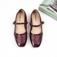 Walcoo Euclow flatshoes wanita model Mary Jane dengan tali buckle dan motif anyaman elegan, tersedia warna hitam, maroon, dan krem, sol anti-slip, cocok untuk kerja dan kasual