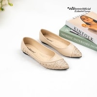 Walcoo Teozola flatshoes wanita dengan desain laser cut elegan, tersedia warna hitam, krem, dan maroon, ujung lancip, sol anti-slip, cocok untuk kerja dan acara formal