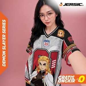 JERSIC - Jersey Anime Merah Demon Slayer Kyojuro 61 Oversize Streetwear Dry Fit Unisex