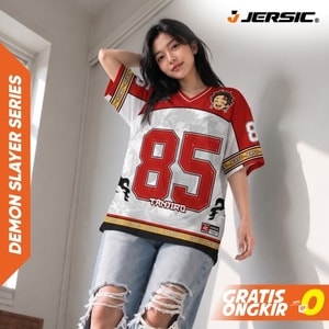 JERSIC - Jersey Anime Merah Demon Slayer Tanjiro 85 Oversize Streetwear Dry Fit Unisex
