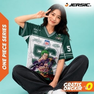 JERSIC - Jersey Anime Hijau One Piece Zoro 56 Oversize Streetwear Dry Fit Unisex