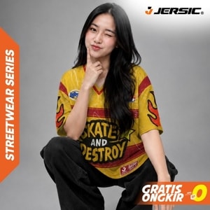 JERSIC - Jersey Skater Kuning Skate & Destroy Tiger Flame Oversize Streetwear Dry Fit Unisex