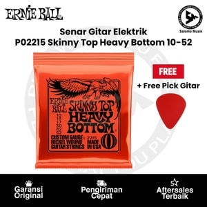 Senar Gitar Elektrik Ernie Ball P02215 Skinny Top Heavy Bottom Slinky Nickel Wound 10-52 + Free Pick Gitar
