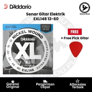 Senar Gitar Elektrik D'Addario EXL148 Nickel-Plated Steel Extra Heavy 12-60 Original + Free Pick Gitar