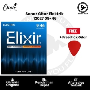 Senar Gitar Elektrik Elixir 12027 Nanoweb Custom Light 09-46 Original + Free Pick Gitar