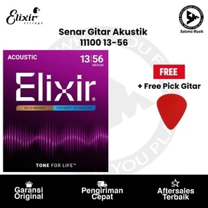 Senar Gitar Akustik Elixir 11100 Polyweb 80/20 Bronze Medium 13-56 + Free Pick Gitar