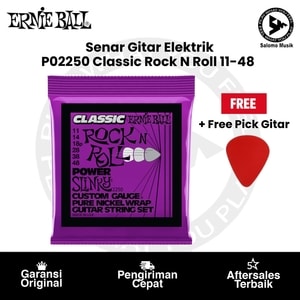 Senar Gitar Elektrik Ernie Ball P02250 Power Slinky Classic Rock N Roll Pure Nickel Wrap 11-48 Original + Free Pick Gitar