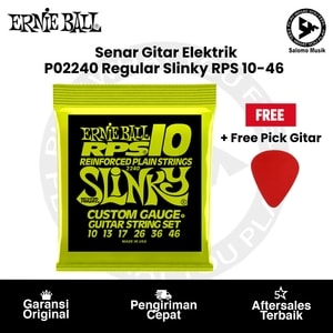 Senar Gitar Elektrik Ernie Ball P02240 Regular Slinky RPS Nickel Wound 10-46 Original + Free Pick Gitar