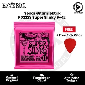Senar Gitar Elektrik Ernie Ball P02223 Super Slinky Nickel Wound 9-42 Original + Free Pick Gitar