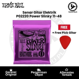 Senar Gitar Elektrik Ernie Ball P02220 Power Slinky Nickel Wound 11-48 Original + Free Pick Gitar