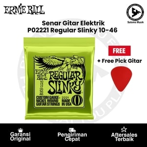 Senar Gitar Elektrik Ernie Ball P02221 Regular Slinky Nickel Wound 10-46 Original + Free Pick Gitar