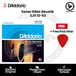 Senar Gitar Akustik D'Addario EJ11 80/20 Bronze Light 12-53 Original + Free Pick Gitar