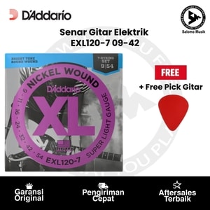 Senar Gitar Elektrik D'Addario EXL120-7 Nickel Wound Super Light 7-Strings 09-54 Original + Free Pick Gitar