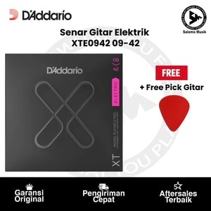 Senar Gitar Elektrik D'Addario XTE0942 XT Nickel Plated Steel Super Light 09-42 Original + Free Pick Gitar