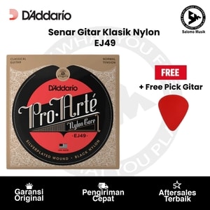 Senar Gitar Klasik Nylon D'Addario EJ49 Pro-Arte Black Normal Tension Original + Free Pick Gitar