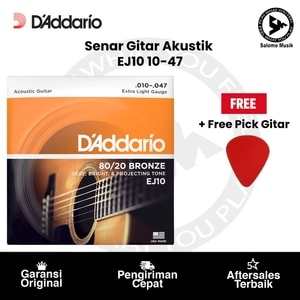 Senar Gitar Akustik D'Addario EJ10 80/20 Bronze Extra Light 10-47 Original + Free Pick Gitar