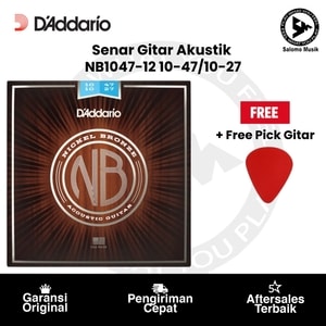 Senar Gitar Akustik D'Addario NB1047-12 Nickel Bronze Acoustic Guitar Strings Light 12-Strings 10-47/10-27 Original + Free Pick Gitar