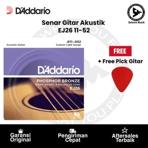 Senar Gitar Akustik D'Addario EJ26 Phosphor Bronze Custom Light 11-52 Original + Free Pick Gitar