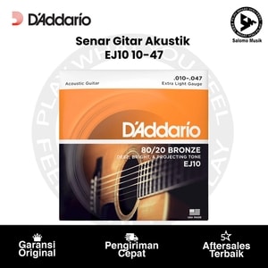 Senar Gitar Akustik D'Addario EJ10 80/20 Bronze Extra Light 10-47 Original