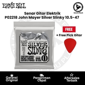 Senar Gitar Elektrik Ernie Ball P02218 John Mayer Silver Slinky Nickel Wound 10.5-47 Original + Free Pick Gitar