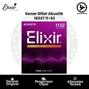 Senar Gitar Akustik Elixir 16027 Nanoweb Phosphor Bronze Custom Light 11-52