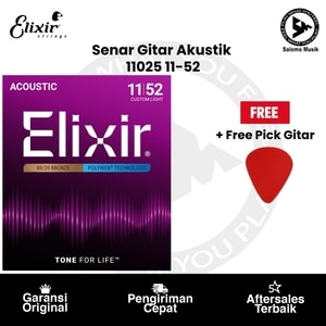 Senar Gitar Akustik Elixir 11025 Custom Light 11-52 + Free Pick Gitar