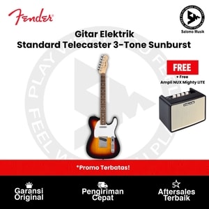 LAST CALL BUNDLING! Gitar Elektrik Fender Standard Telecaster with White Pickguard Laurel FB 3-Tone Sunburst Original + Ampli NUX Mighty LITE + Free Request Set Up