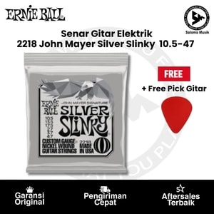 Senar Gitar Elektrik Ernie Ball 2218 John Mayer Silver Slinky Nickel Wound 10.5-47 Original + Free Pick Gitar