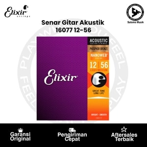 Senar Gitar Akustik Elixir 16077 Nanoweb Phosphor Bronze Light-Medium 12-56 Original