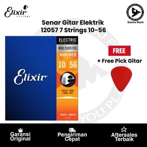Senar Gitar Elektrik Elixir 12057 Nanoweb Light 7-String 10-56 + Free Pick Gitar