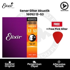 Senar Gitar Akustik Elixir 16052 Nanoweb Light 12-53 Original + Free Pick Gitar