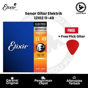 Senar Gitar Elektrik Elixir 12102 Nanoweb Medium 11-49 Original + Free Pick Gitar