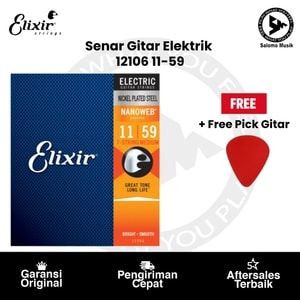 Senar Gitar Elektrik Elixir 12106 Nanoweb Medium 7 String 11-59 Original + Free Pick Gitar