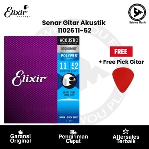 Senar Gitar Akustik Elixir 11025 Custom Light 11-52 + Free Pick Gitar