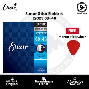 Senar Gitar Elektrik Elixir 12025 Polyweb Custom Light 09-46 Original + Free Pick Gitar