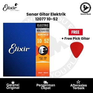 Senar Gitar Elektrik Elixir 12077 Nanoweb Light-Heavy 10-52 Original  + Free Pick Gitar
