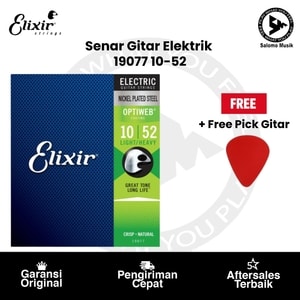 Senar Gitar Elektrik Elixir 19077 Optiweb Light-Heavy 10-52 Original + Free Pick Gitar