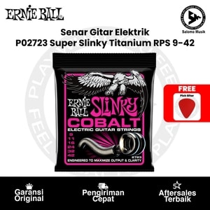 Senar Gitar Elektrik Ernie Ball P02723 Super Slinky Titanium RPS Coated Electric Guitar Strings 9-42 + Free Pick Gitar