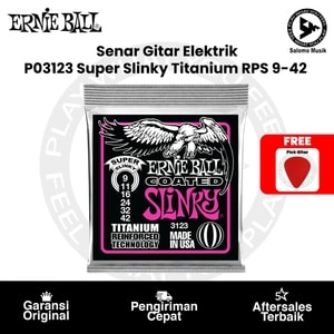 Senar Gitar Elektrik Ernie Ball P03123 Super Slinky Titanium RPS Coated Electric Guitar Strings 9-42 + Free Pick Gitar