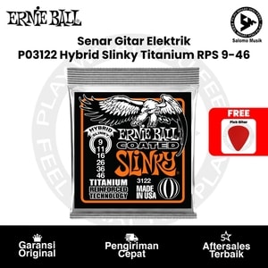 Senar Gitar Elektrik Ernie Ball P03122 Hybrid Slinky Titanium RPS Coated Electric Guitar Strings 9-46 + Free Pick Gitar