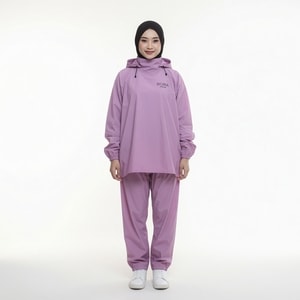 jas hujan hoodie ungu