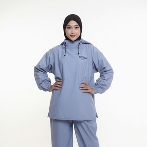 jas hujan hoodie soft blue