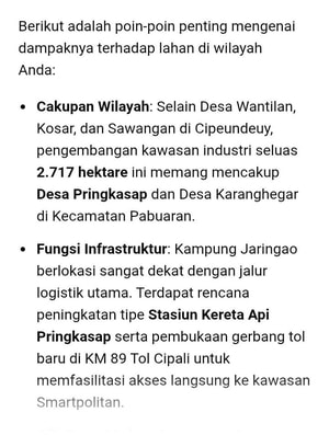 Dijual Kavling Industri dekat Smartpolitan