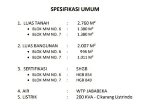 spesifikasi Jual Gudang Jababeka Cikarang Luas 2007 Meter Gandeng Murah | Exera