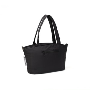 Blume Tote Bag hitam dari Into The Lume dengan hiasan tali biru berbentuk bunga, tampak belakang totebag stylish dan fungsional untuk daily use.