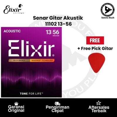 Senar Gitar Akustik Elixir 11102 Nanoweb 80/20 Bronze Medium 13-56 + Free Gitar Pick