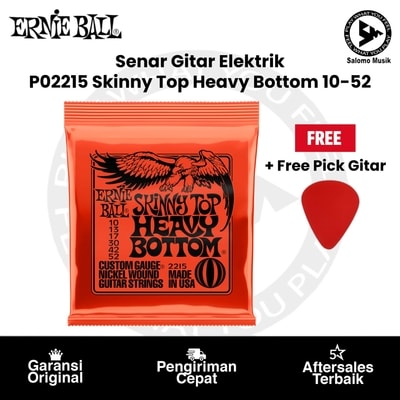 Senar Gitar Elektrik Ernie Ball P02215 Skinny Top Heavy Bottom Slinky Nickel Wound 10-52 + Free Pick Gitar