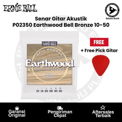Senar Gitar Akustik Ernie Ball P02350 Earthwood Extra Light Bell Bronze 10-50 + Free Pick