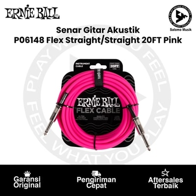 Kabel Instrumen Ernie Ball P06418 Flex Instrument Cable Straight/Straight 20FT Pink